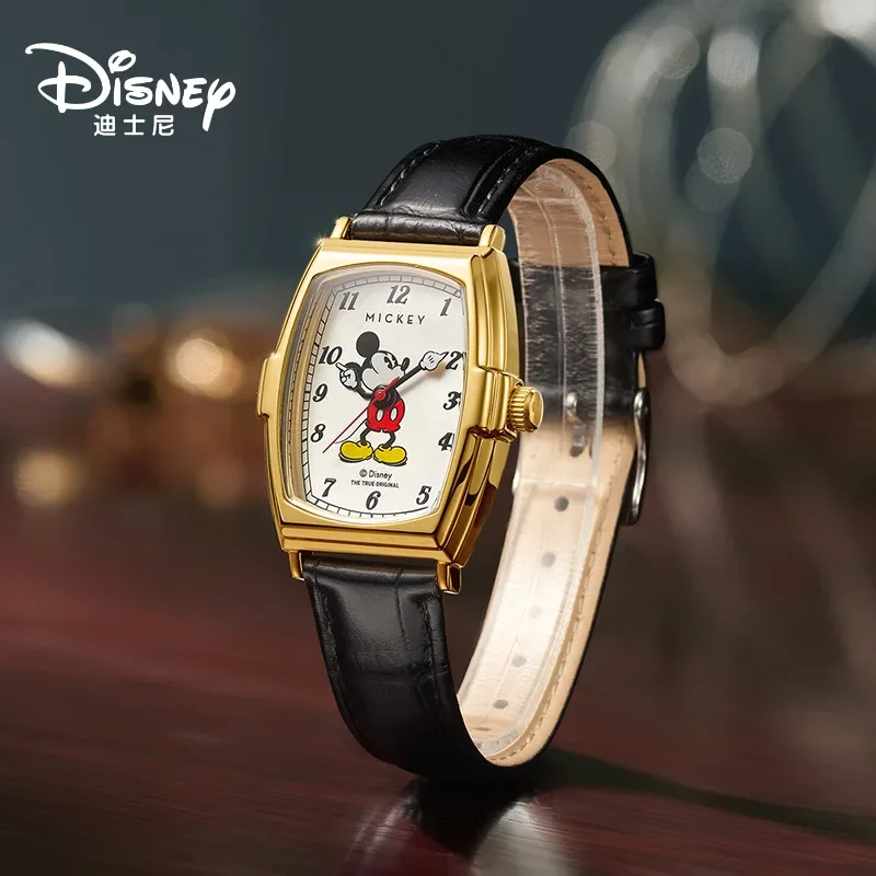 Disney Original Unisex Men Women Tonneau Dial Mickey Mouse Quartz Wristwatch Luminous Waterproof Boy Girl Student Cartoon Clock