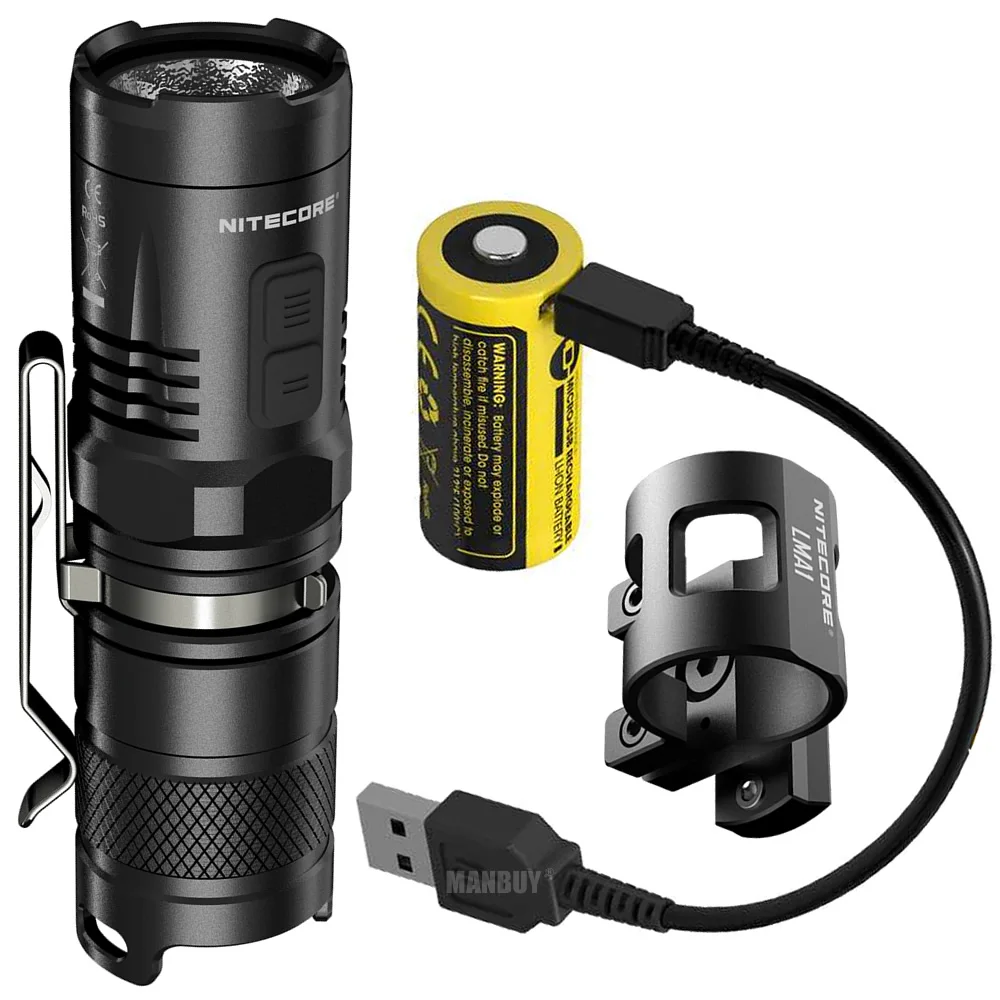 Nitecore MT10C Torch+ LMA1 Helmet Mount + NL169R USB-C Charging Port Rechargeable Battery 920LMs LED Tactical Flashlight Outdoor