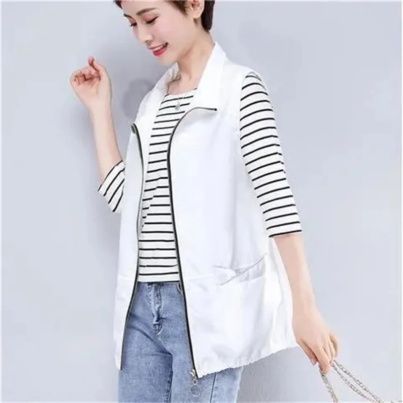 

Vest Women Spring/Summer Sunscreen Coat 2024New Solid Loose Thin Vest Sleeveless Jacket Female Waistcoat Outerwear Chaleco Mujer