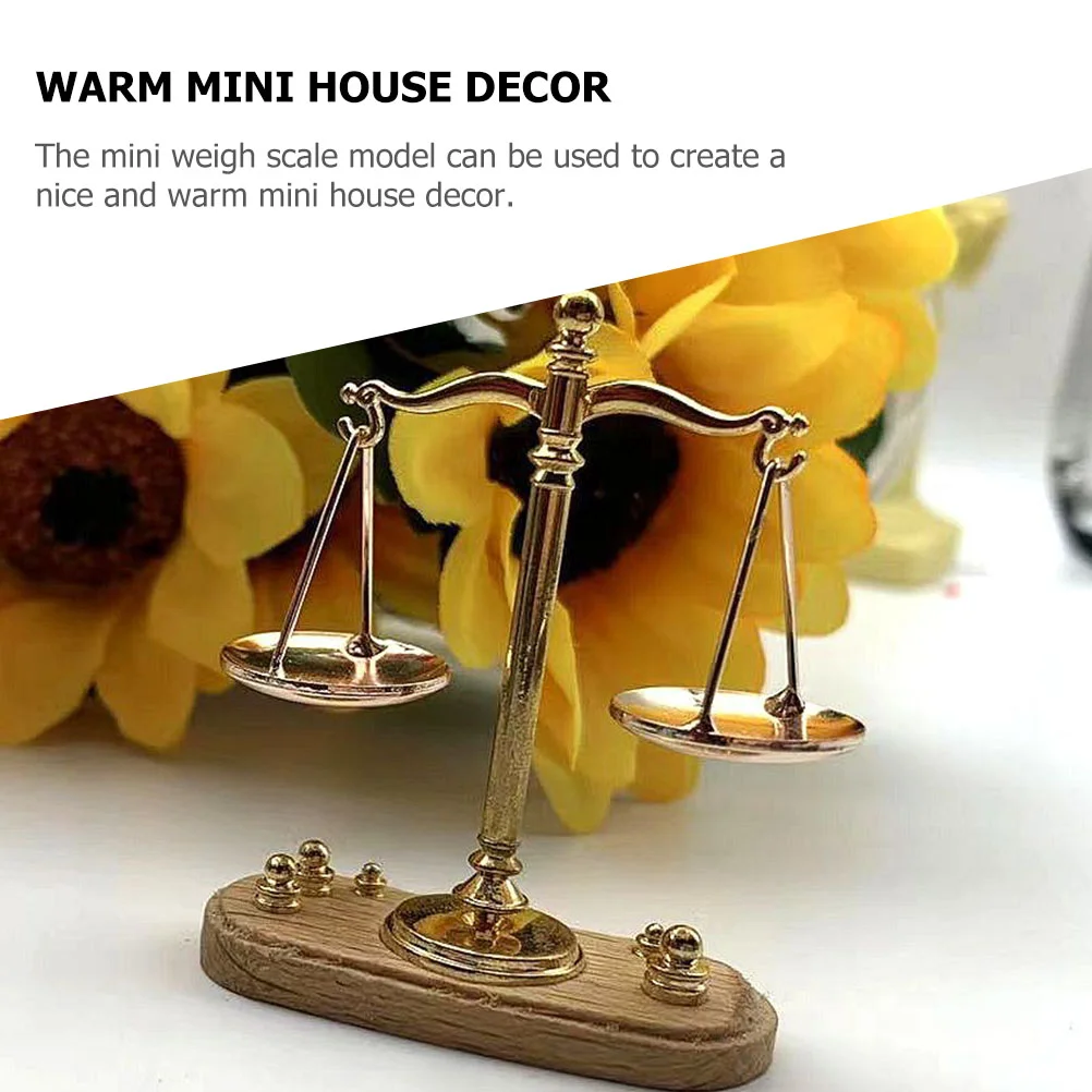 Simulación de equilibrio, Mini accesorio de decoración para casa, báscula pequeña, decoraciones en miniatura, adorno Dolly, hogar de Metal de madera