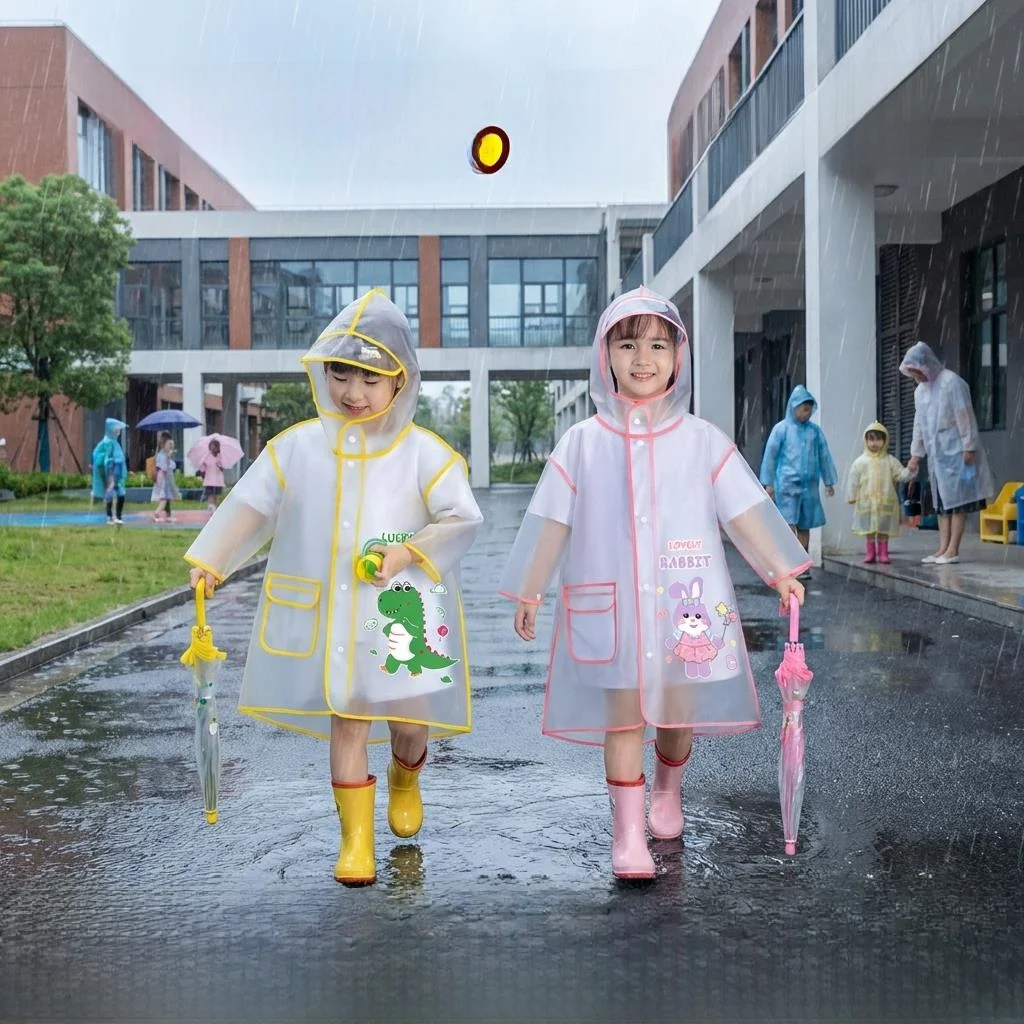 

Children's Raincoat Waterproof School Uniform Set for Kindergarten Girls Full Body Raincoat Astronaut Cartoon Design EVA Mate...