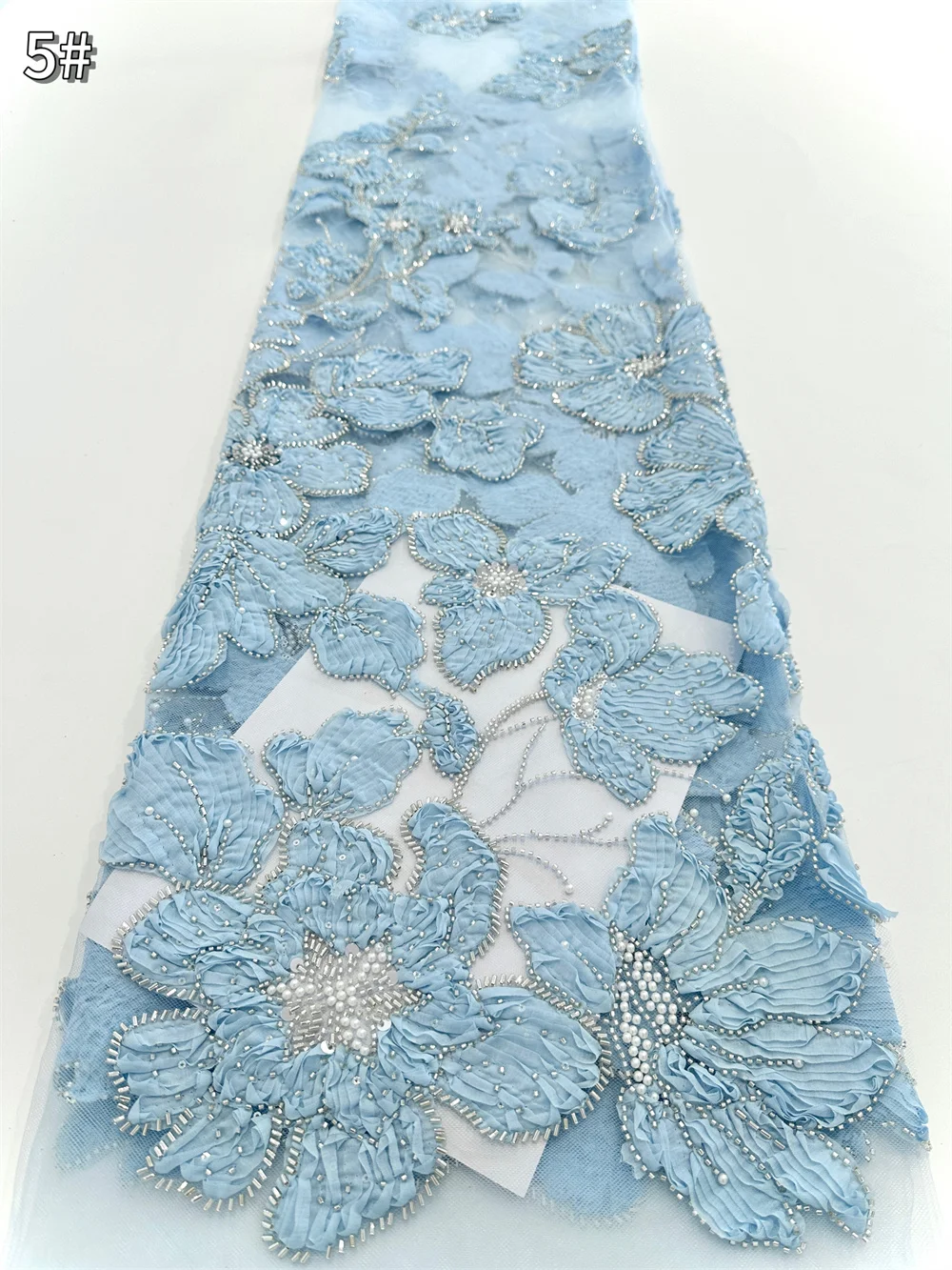 

2025 Fashion 3D Embroidered Flower Mesh Beads Fabrics Embroidered Sequins Nigerian Wedding Dress Embroidery Clothing Fabric
