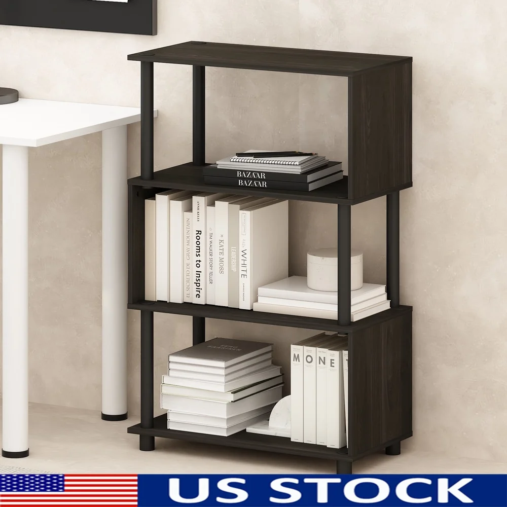 

Compact 4-Tier S-Shaped Bookcase Espresso Modern Storage Solution Home Office Living Room Easy Assembly Durable Design