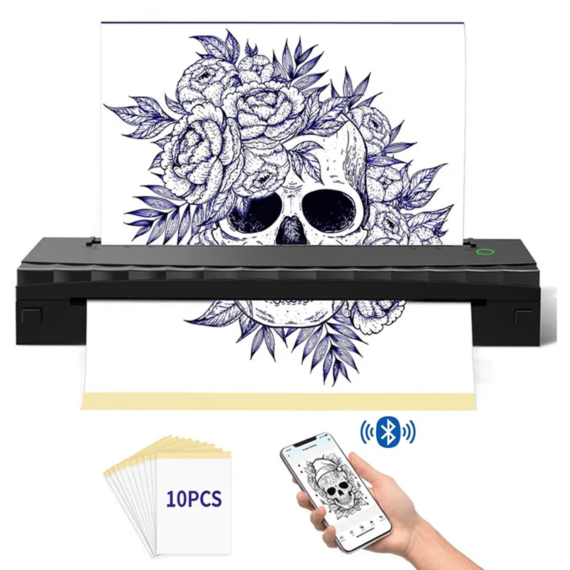 Portable Tattoo Printer Bluetooth Tattoo Stencil Printer HD Document A4 Thermal Printer Compatible with Android iPhone PC