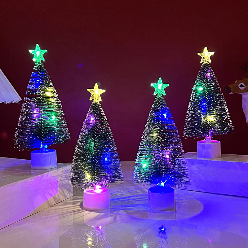 

Luminous Mini Christmas Trees With Colorful LED Lights New Year Party Home Ornament Childrens Christmas Gifts Desktop Decoration