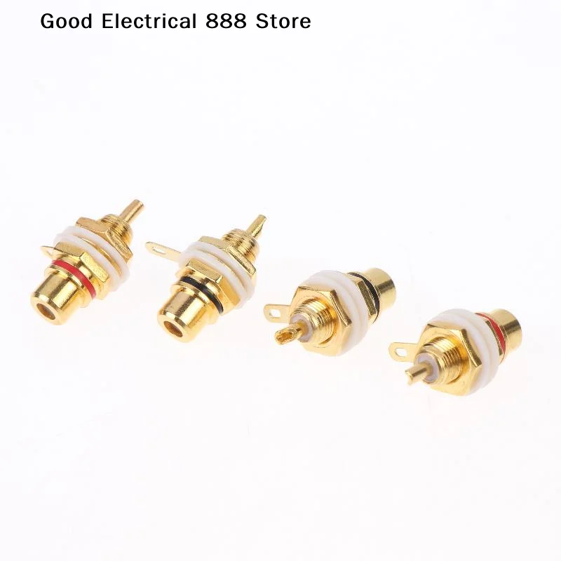 【G】4Pcs  Female Socket Lotus Connector Chassis Panel Mount Adapter Audio Terminal Plug 3.5mm AV Plug Gold Plated
