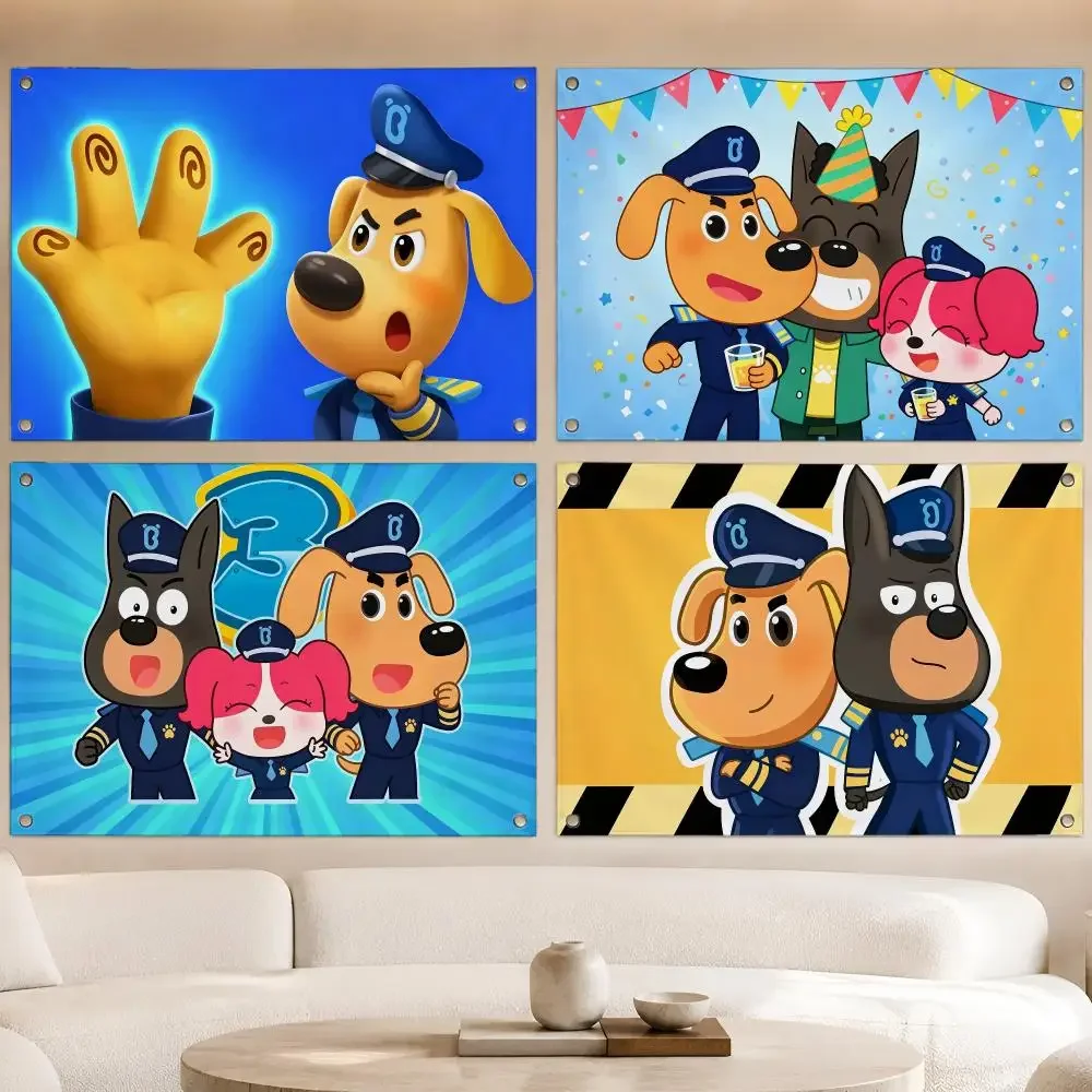 Kids Cartoon S-Sheriff Labrador Flags Fan Banner Tapestry Wall Hanging Garage BarDorm Camp Party Outdoor Home Decor Gift