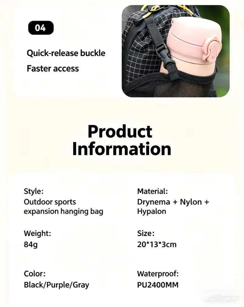 Rucksack-Schultergurt-Zubehörtasche, Smartphone-Tasche, wasserdichte Gurttasche für Sport, Wandern, Camping, leicht – Detail 10
