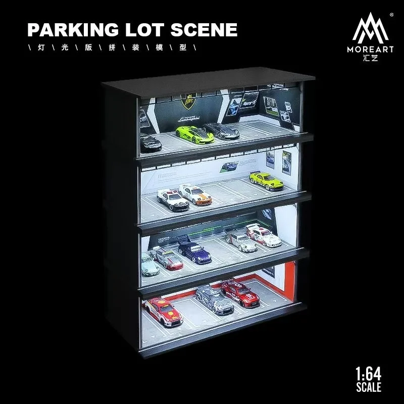 MoreArt&TimeMicro 1:64 HKS Advan  Shell Parking Garage Assembled Scene Diorama with Light