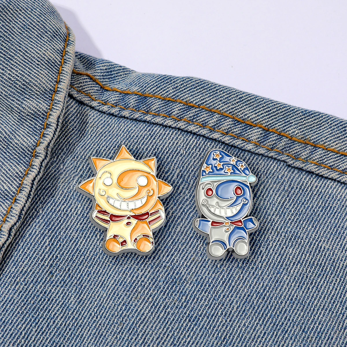 2Pcs/Set Game Five Night At Freddy Enamel Brooch Cartoon Funny Sundrop Moondrop Metal Badge Lapel Pin Jewelry Accessories Gifts image 2