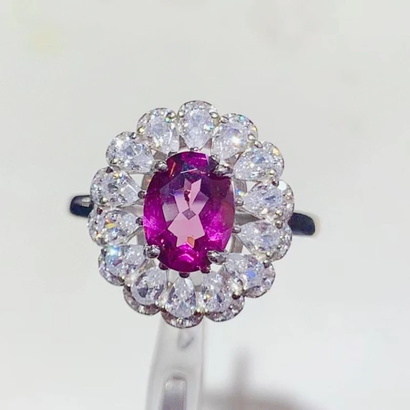 

Genuine 925 Silver Pyrope Garnet Jewelry with Certificate 6mm*8mm Natural Garnet Ring 18K Gold Plated Gemstone Jewelry