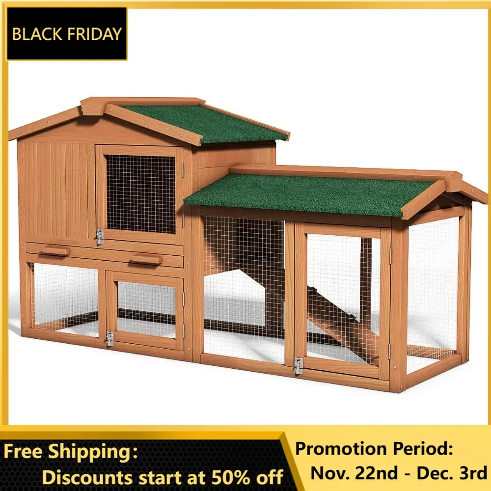 Chicken Coop, 58‘’ Wooden Hen House Outdoor Backyard Garden Bunny Rabbit Hutch with Ventilation Door, Chicken Coop (58 Inches)