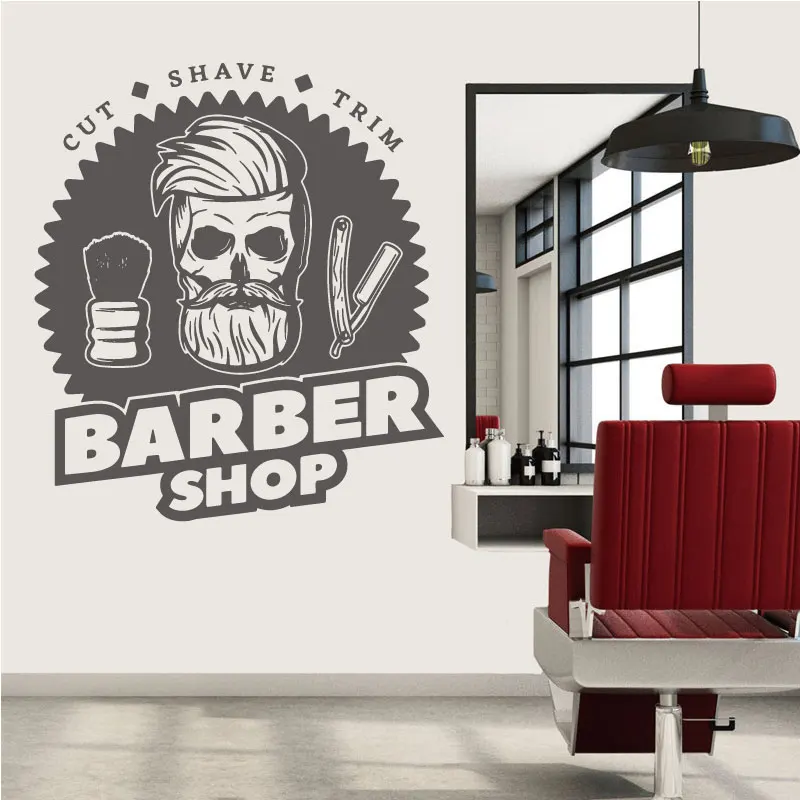 Fashion Barber Shop Wall Sticker Barber Shaving Hair Salon Clubhouse SPA Glass Window Shop Signboard Decorative Vinyl Wall Decal