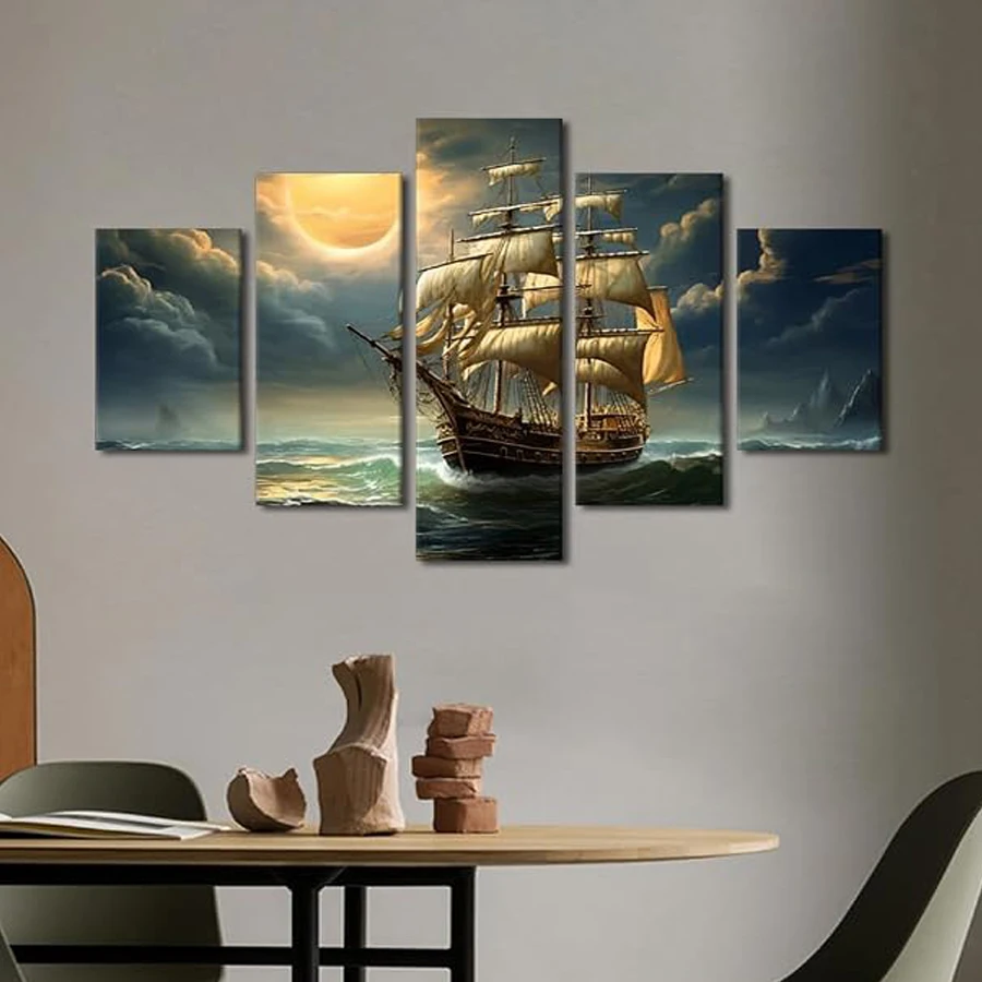 5 pcs Sailing Ship diamond painting kits sea view Sailboat full diamond embroidery Pirate Ship Sea Horizon Travelers Wall Decor