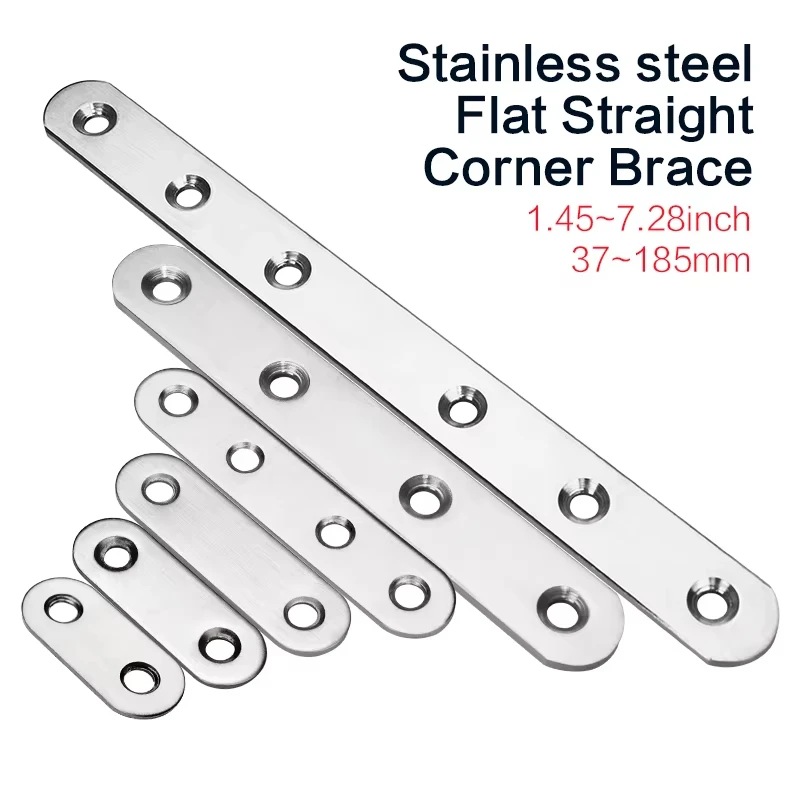 10pcs Stainless Steel Flat Buckle Repair Plate, 1.5-7.3 Inch For Belt Fixing & Reinforcement, Durable