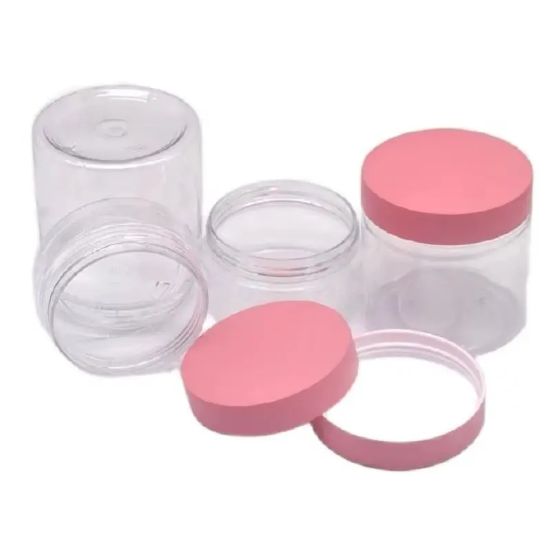 24pcs Transparent PET Plastic Cream Jars Matte Pink Lid Wide Mouth Eye Cream Body Pot 80g 100g 120g 200g 250g Face Cream Jars