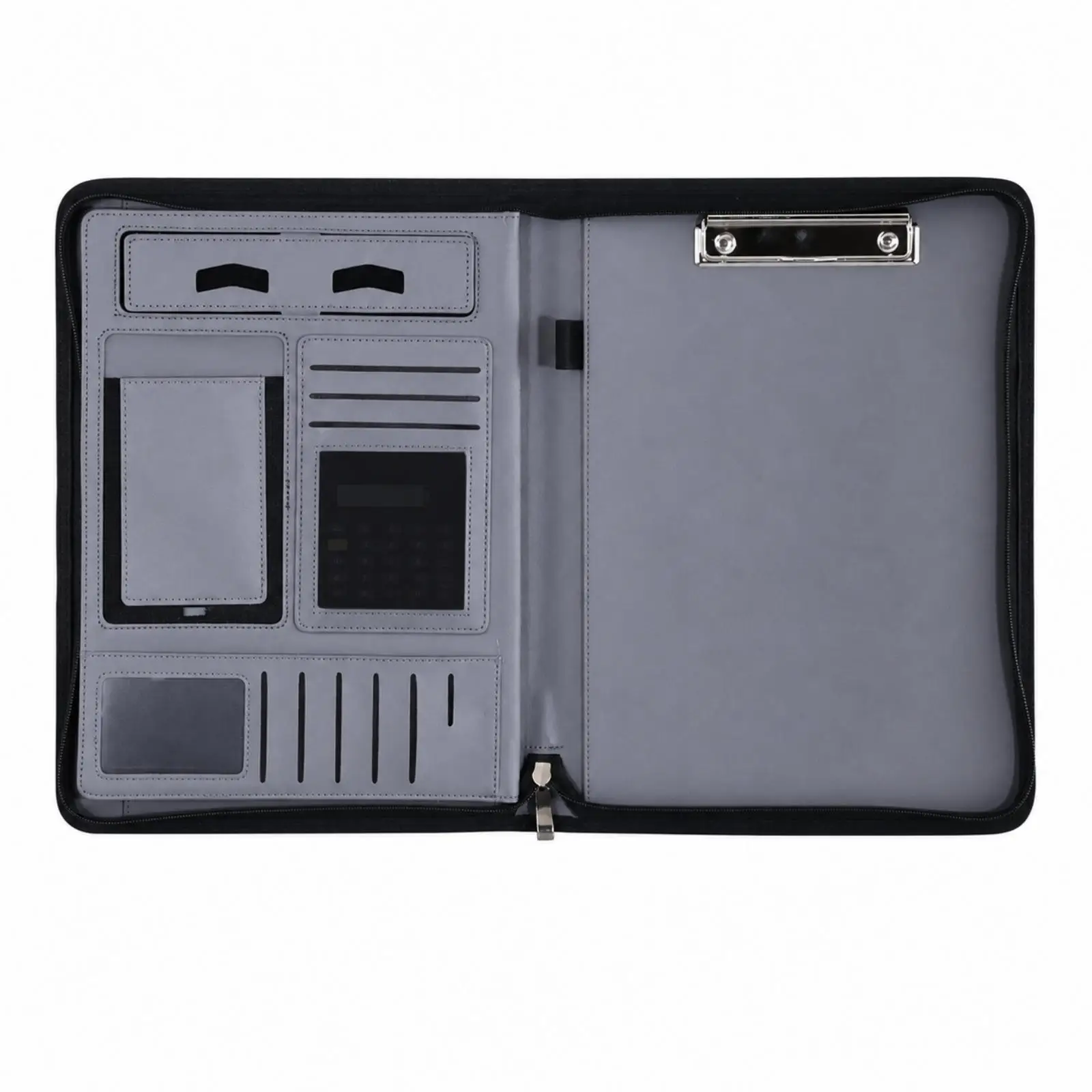 A4 Full-Zip Business Folder Zippered Collection with Clipboard and Notepad Portable Leather Document Folder for Office Workers,