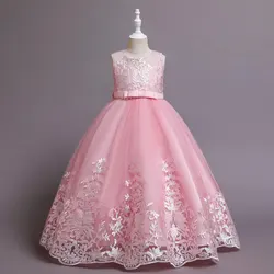 Vestido de princesa de encaje para niña, ropa Floral con lazo para niña, tutú de fiesta de cumpleaños, Verano