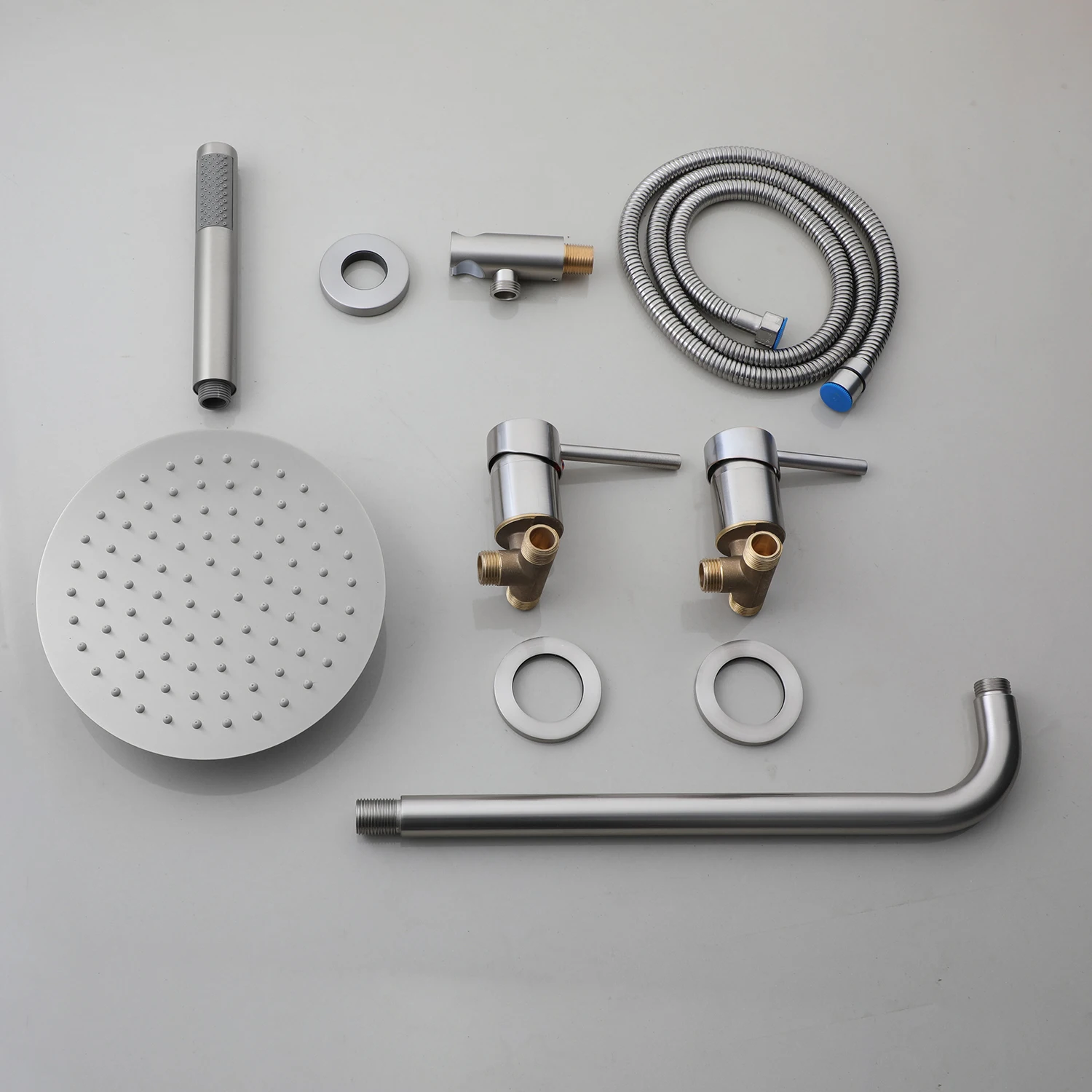 Torayvino Bathroom Chrome Shower Faucet Set With Two Rain Shower Head Outdoor Shower System Set Complete Bathtub Kit Mixer Tap