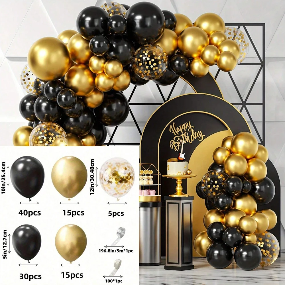107-teiliges Schwarz-Gold Luftballon-Girlanden-Set Metallische Gold-Girlande Bogen Hochzeit Abschlussfeier Deko Baby-Shower Geburtstagsparty Dekoration – Detail 2