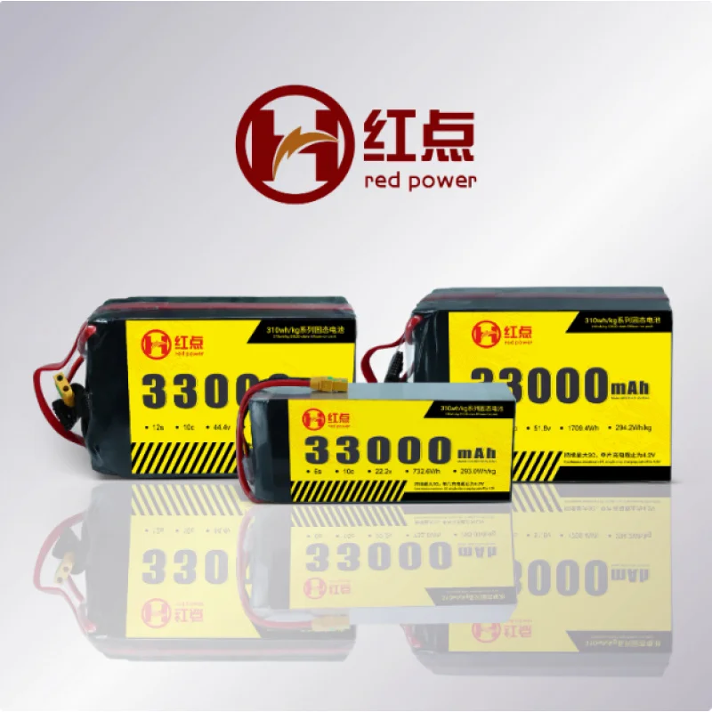 Red power Solid-state lithium-ion ultra-safe 33000mah 6s 12s 14s 10C long time duration low-temperature battery