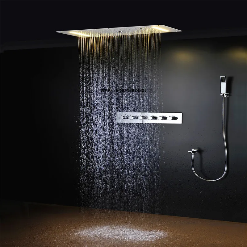 Luxury LED Multi-function Shower Set Mist Rainfall Waterfall Shower 380*700MM SUS304 Shower System Head With Cold and Hot Valve