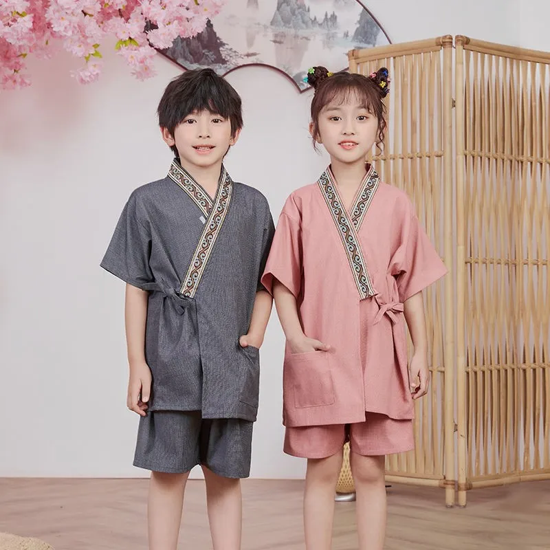 2023 Children\'s Sweat Steaming Clothes Japanese Bathrobe Pajamas Suit Baby Home Clothes Japaense Sleepwear 2-Piece Set LE568