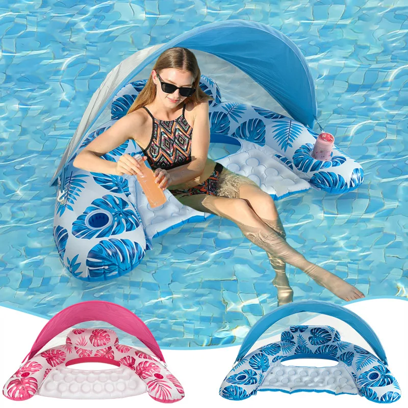 

Inflatable awning leaf seat floating row with cup seat foldable adult water lounge chair PVC