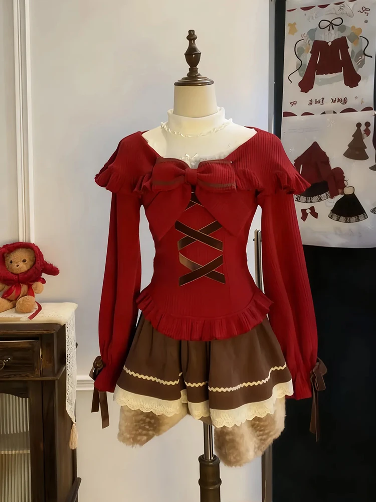 

Новинка! Женский комплект Cisas New Year Red Aosphere Slimming Small Size Set: модный осенне-зимний комплект из двух предметов в корейском стиле.