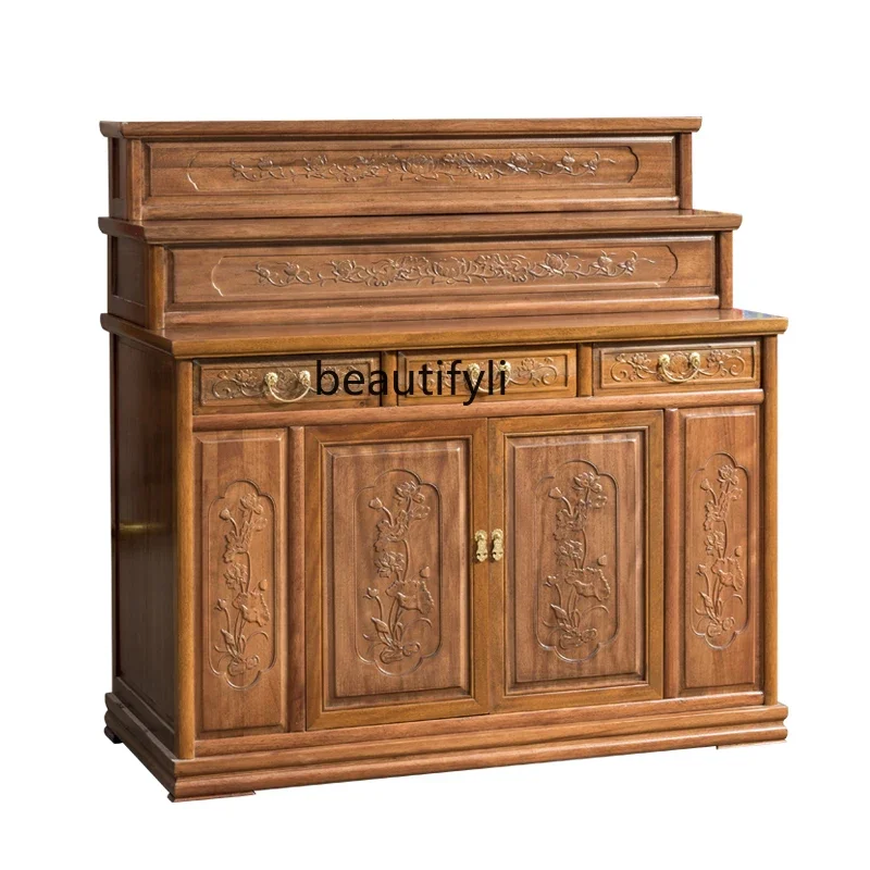 

Three-layer Buddhist niche offering table Buddhist platform household rural solid wood cabinet offering table