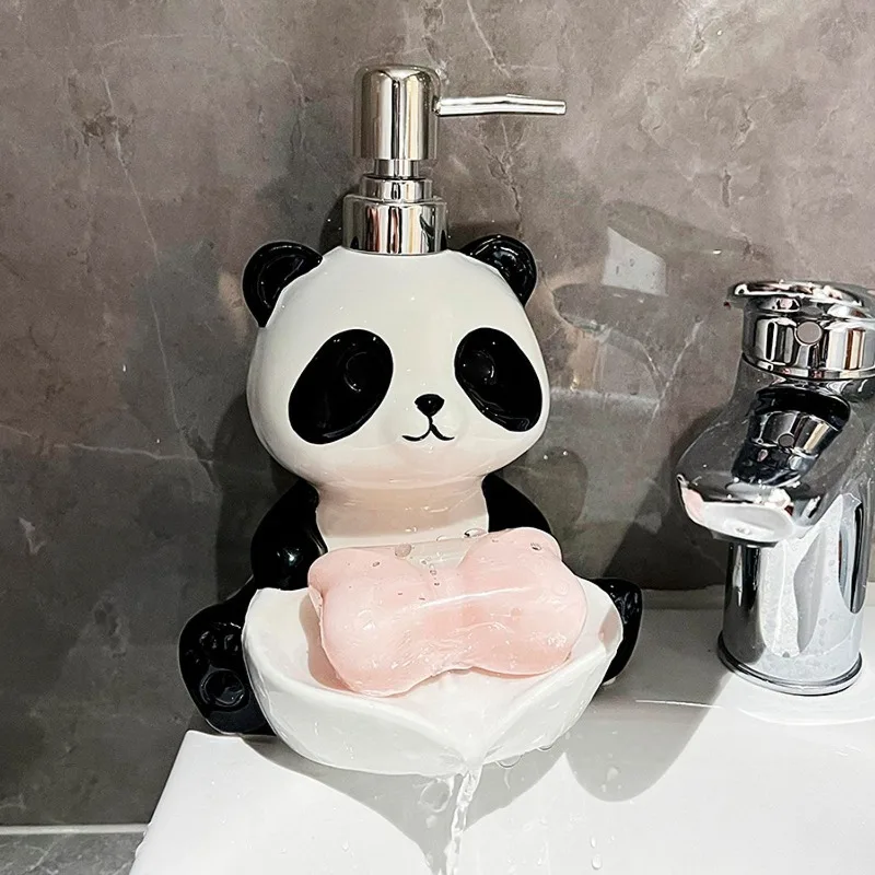 Cute Panda Ceramic Lotion Bottle Soap Box Dual Purpose Drainable Hone Toilet Soap Box Bathroom Shampoo Lotion Storage Bottle New
