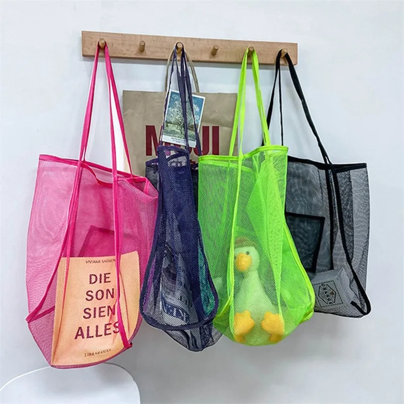 Mesh Beach Shopper Bag For Women Extra Large Capacity Travel Shoulder Bags Sand Toys Grocery Picnic Tote Simple Design Organizer