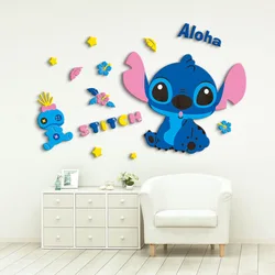 Disneys Stitch Wall Sticker DIY Self-assembly Cartoon Anime Kawaii Stitch 3D Acrylic Wall Stickers Kids Bedroom Wall Home Decor