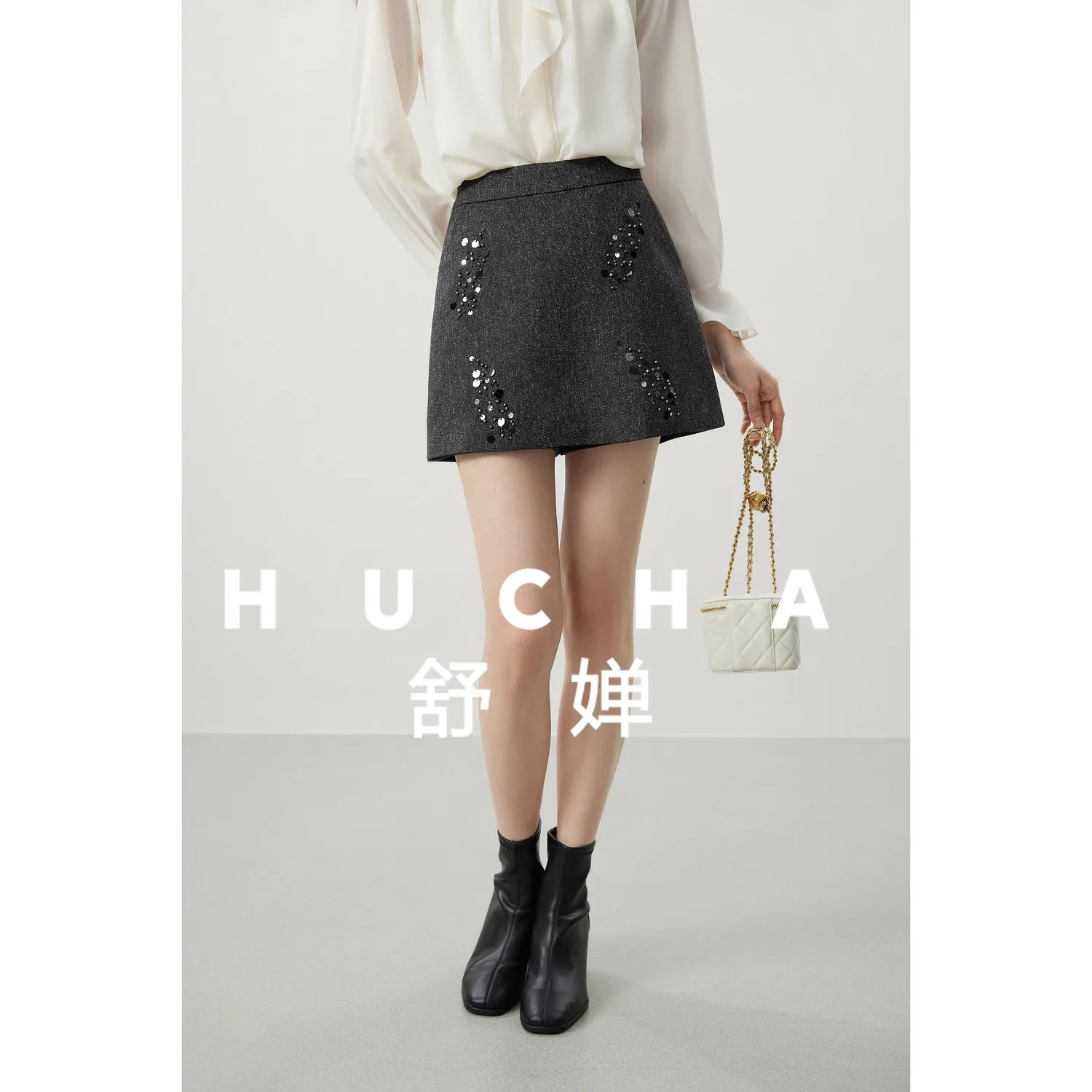 

Mini Skirt Women [Art Muse] Industry French Beaded Herringbone Woolen Skirt Pants Are New in Spring 26