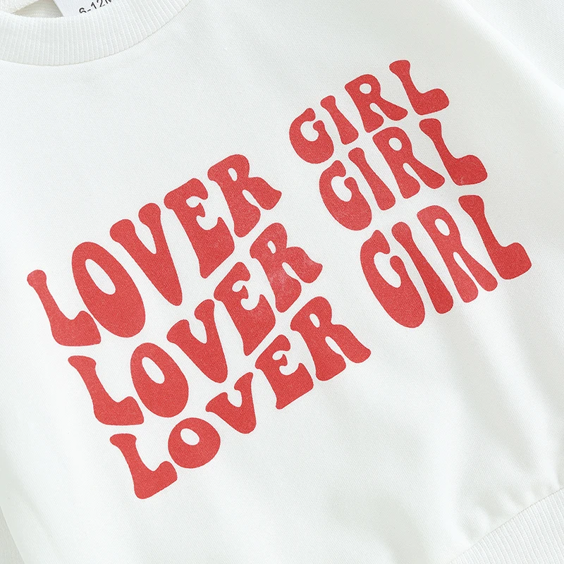 

Toddler Girl Valentine’s Day Outfit Heart Print Long Sleeve Top Ruffle Pants Set Kids Clothing Set for Girls