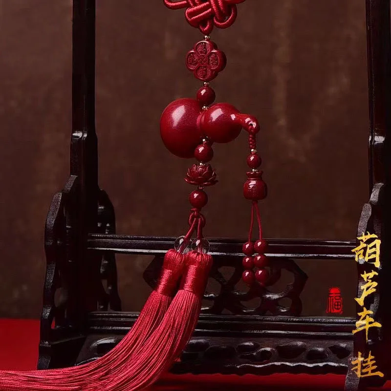 Safe lucky pendant 2024 new high-grade cinnabar red tassel big gourd car hanging low content Bagbag