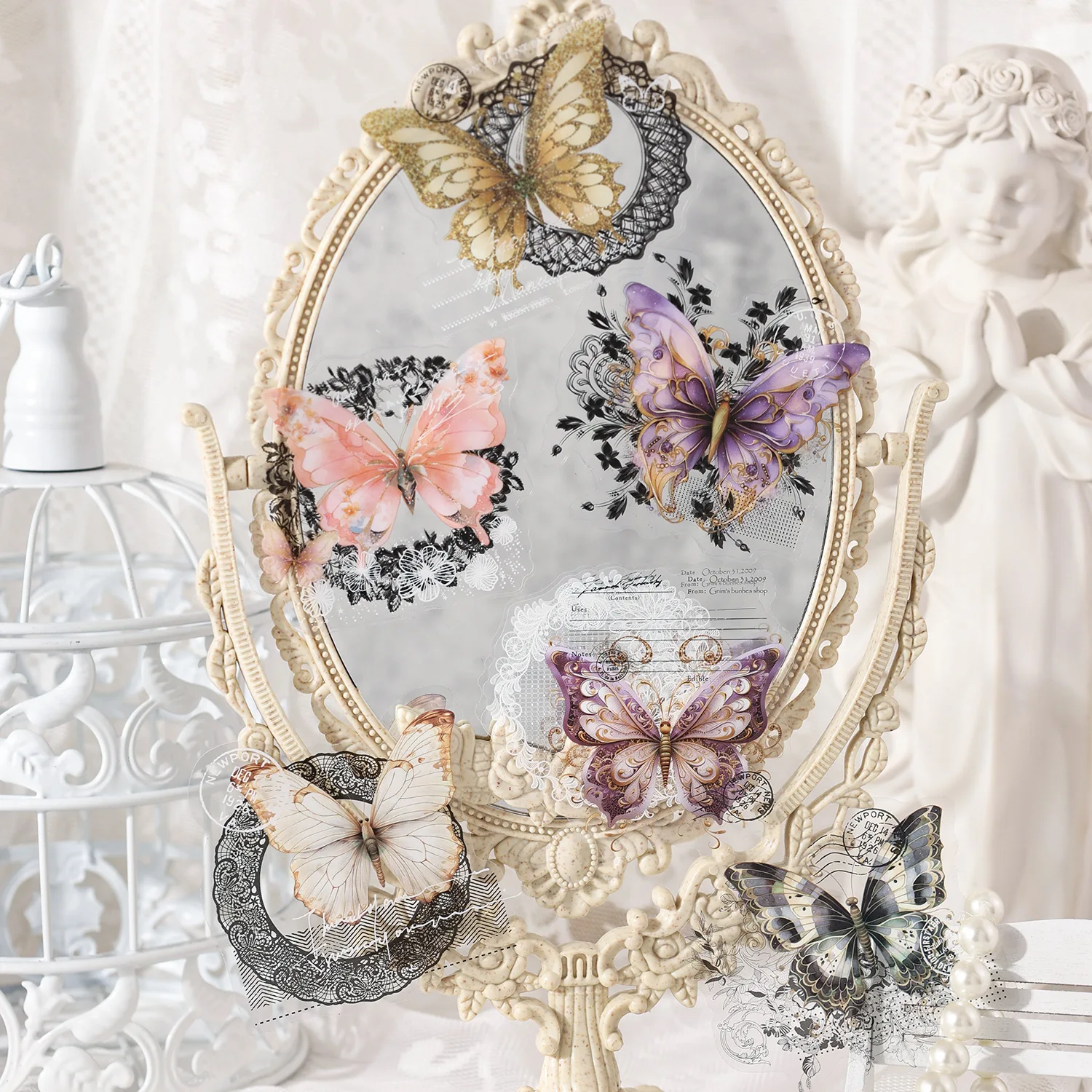 20pcs/lot Kawaii Stationery Stickers Lace Dream Butterfly DIY Junk Journal Paper Planner Decorative stickers