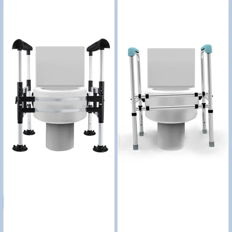 Elderly Toilet Seat with Handrails - Punch-Free Safety Bracket, Power-Assisted Up Railings, Strong Load Bearing for Stability