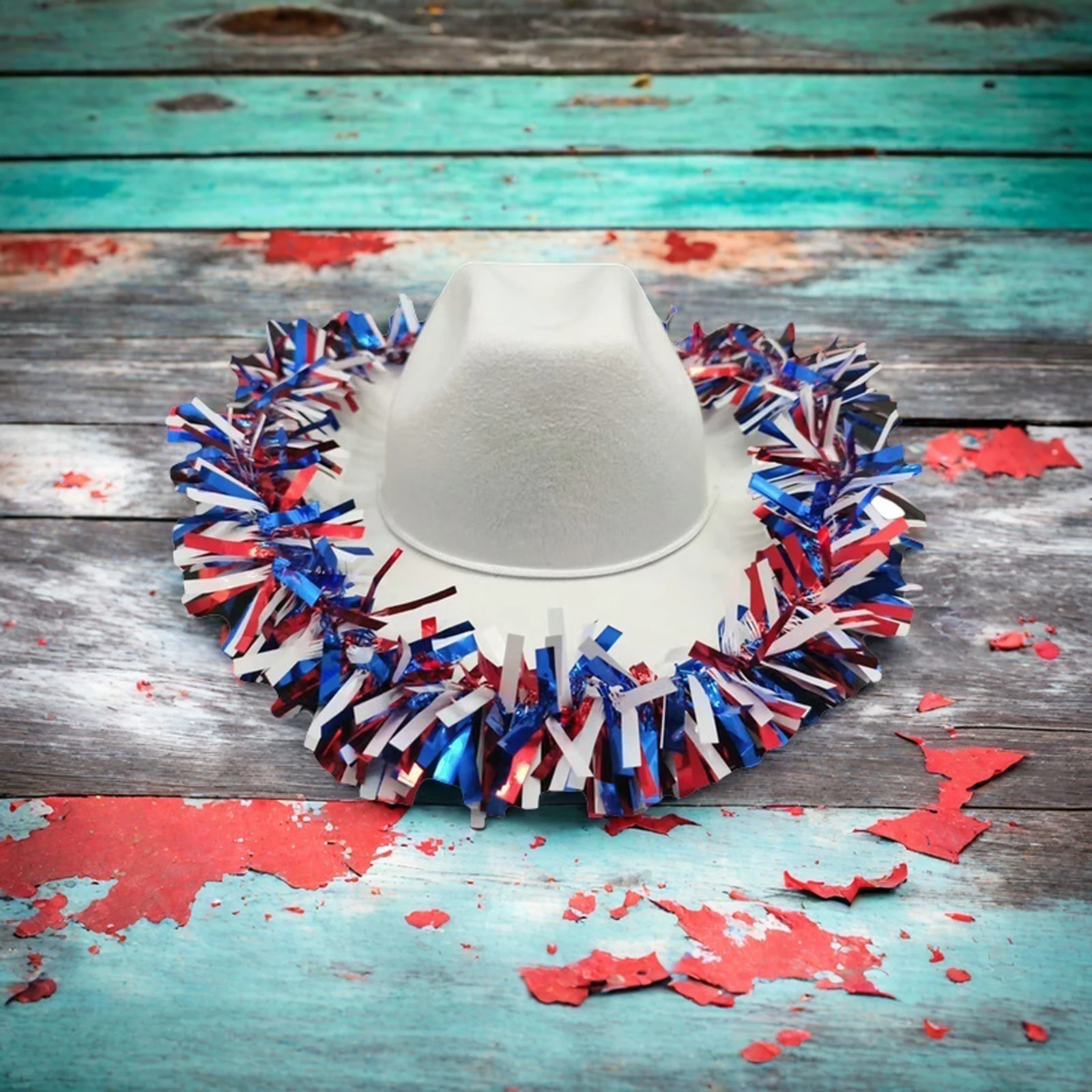 

Patriotic American Flag Cowboy Hat with Stars and Stripes Design for 4th of July Independence Day Celebration