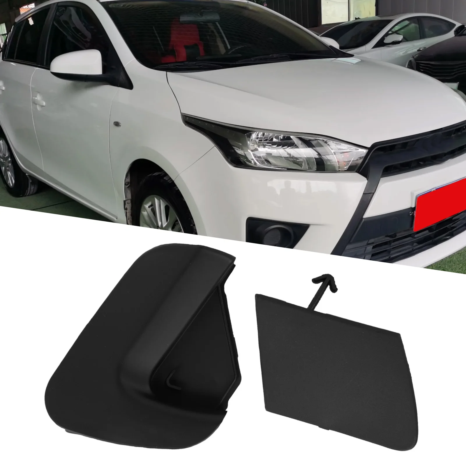 2pcs Car Front Bumper Tow Hook Cover 52127-52931 52129-0D050 Plastic For Toyota For Yaris LE 2012-2014 Car Exterior Accessories