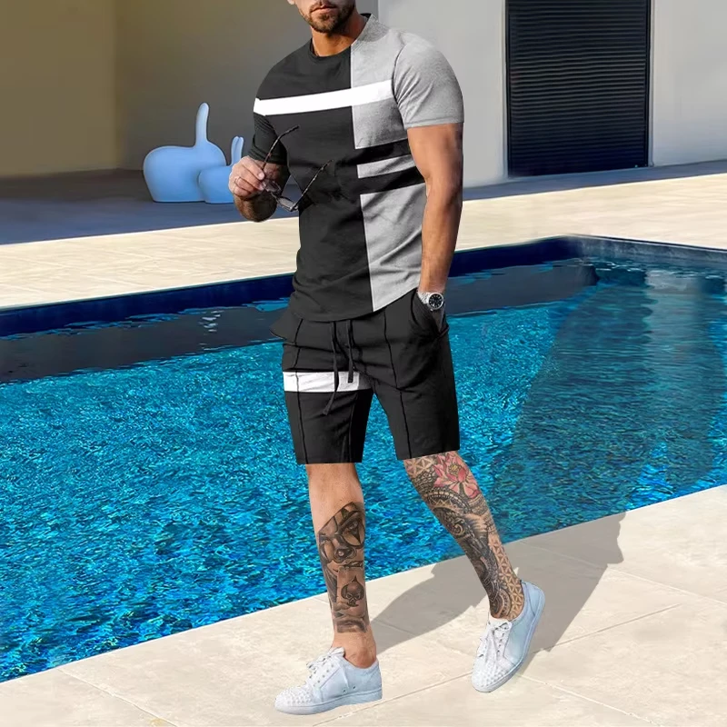 Bonito dos desenhos animados impressão verão casual terno masculino moda urbana rua manga curta topo e shorts casual leve respirável comf