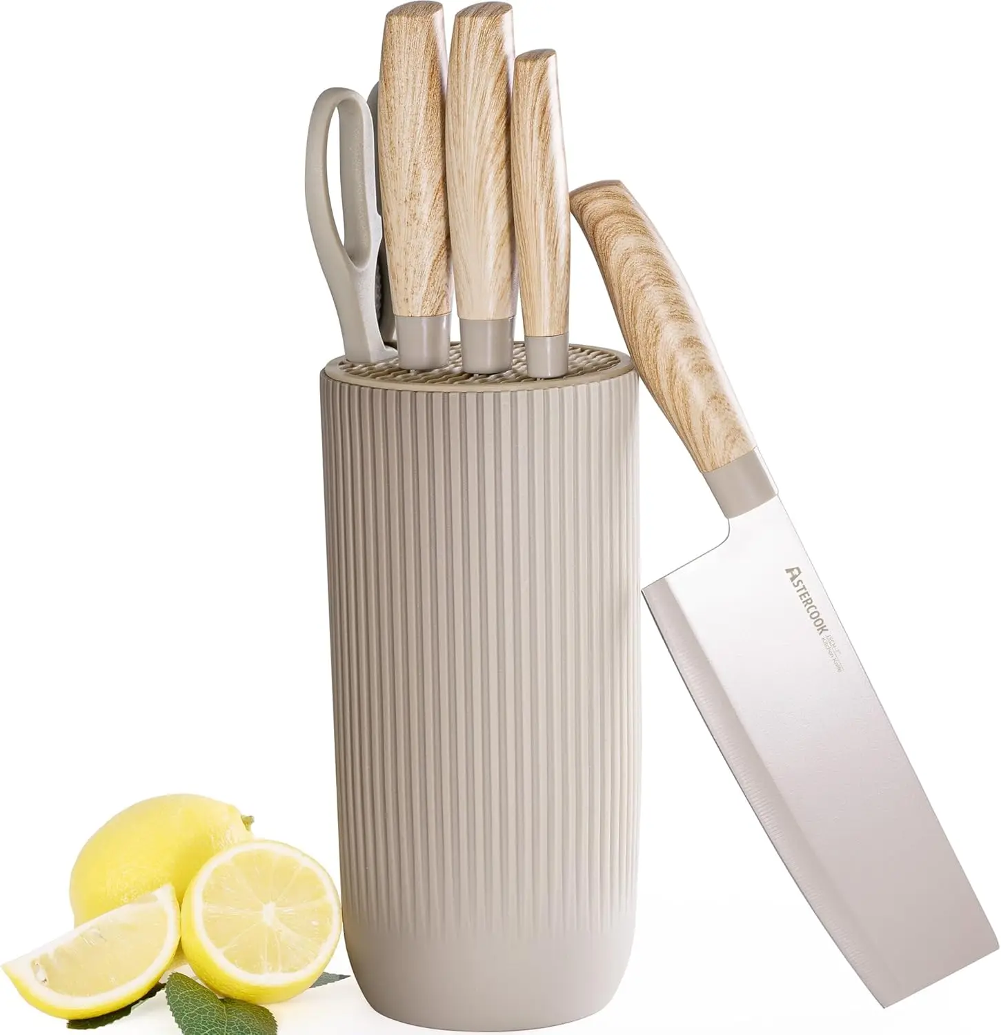 Knife Set, 6 Piece Khaki Kitchen Knife Set, Non-stick Stainless Steel Knife Block Set