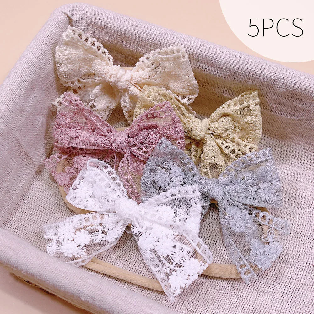 

30 pcs/lot, 3.1“ Lace Bow Baby Headbands 3.1" Handtied Bow Elastic Headwear For Infant Toddlers Hair Accessories