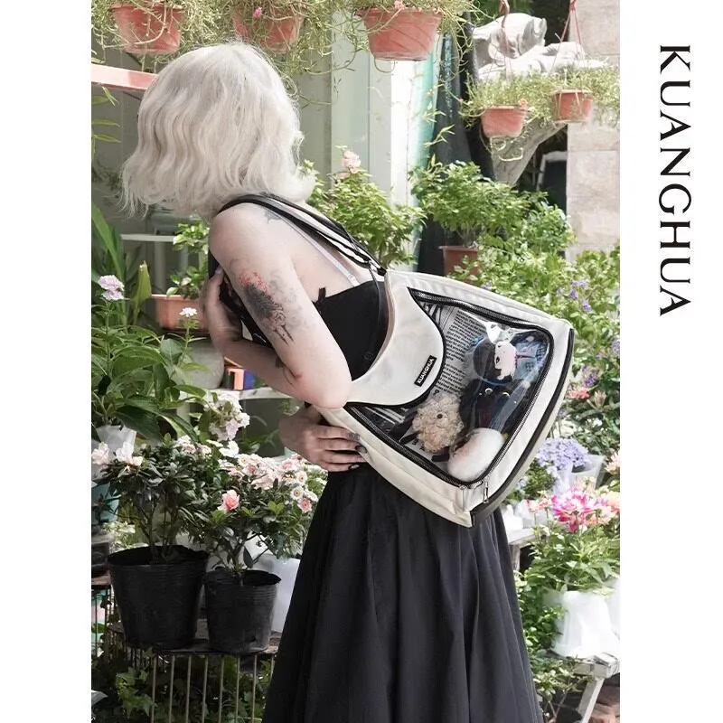 Casual Ita Shoulder Bag with Transparent Window Large Capacity 20cm Plush Doll Display Bag Anime Pin Badge Collection Tote Bags