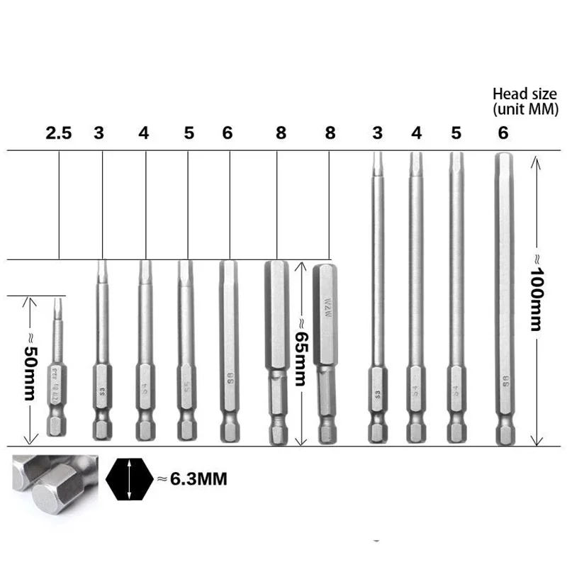 10PCS Hexagon Screwdrivers 1.5,2,2.5 Screwdriver Bit Set Ph2 Bits Precision Impact Driver Magnetic Anti Slip Electric Hex Shank