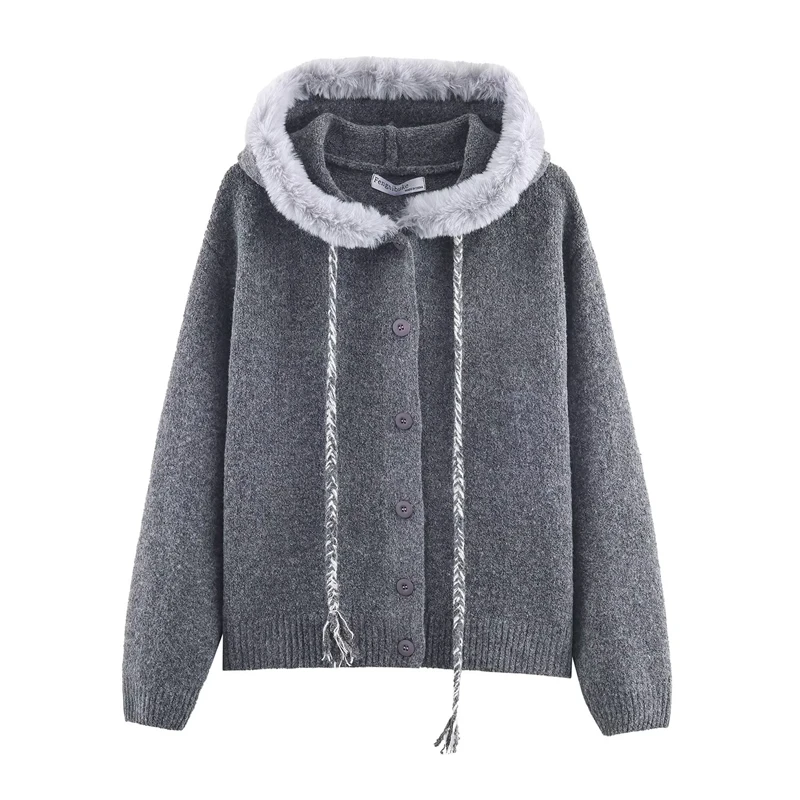 High-Street casual dames fuzzy gebreid vest met capuchon en gevlochten kwastjes voor herfst/winter nieuwe collectie 2025
