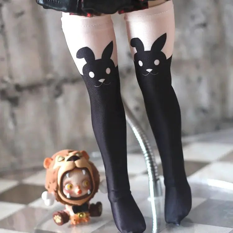 New 1/3 1/4 Cute Retro Little Black Cat Over Knee Socks/Little Black Rabbit Print Socks BJD DDDY MSD Doll Socks Doll Accessories
