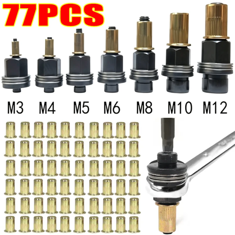Car Plate Carbon Steel Blind Rivet Nuts Set Heavy Duty Hand Rivnut Tool for M3 M4 M5 M6 M8 M10 M12 Rivet Nut Tool Kits