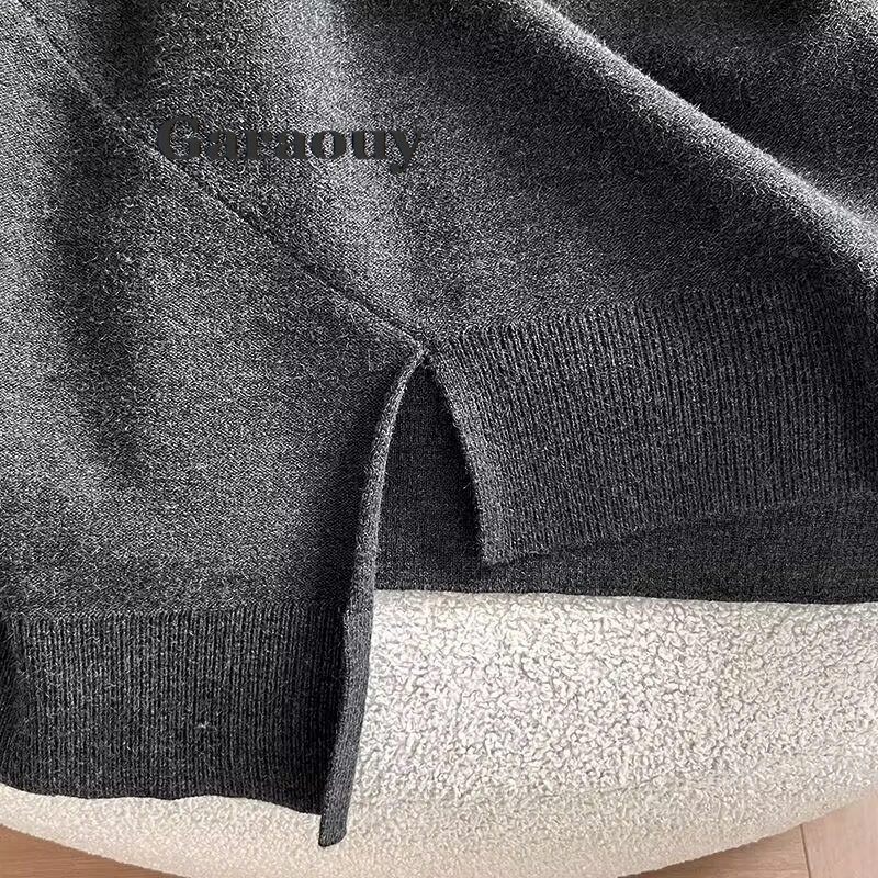 Garaouy Autumn Winter New Sweater Dress Women\'s Long Pullover Loose Versatile Elegant Knitwear Bottom Long V-Neck Dresses