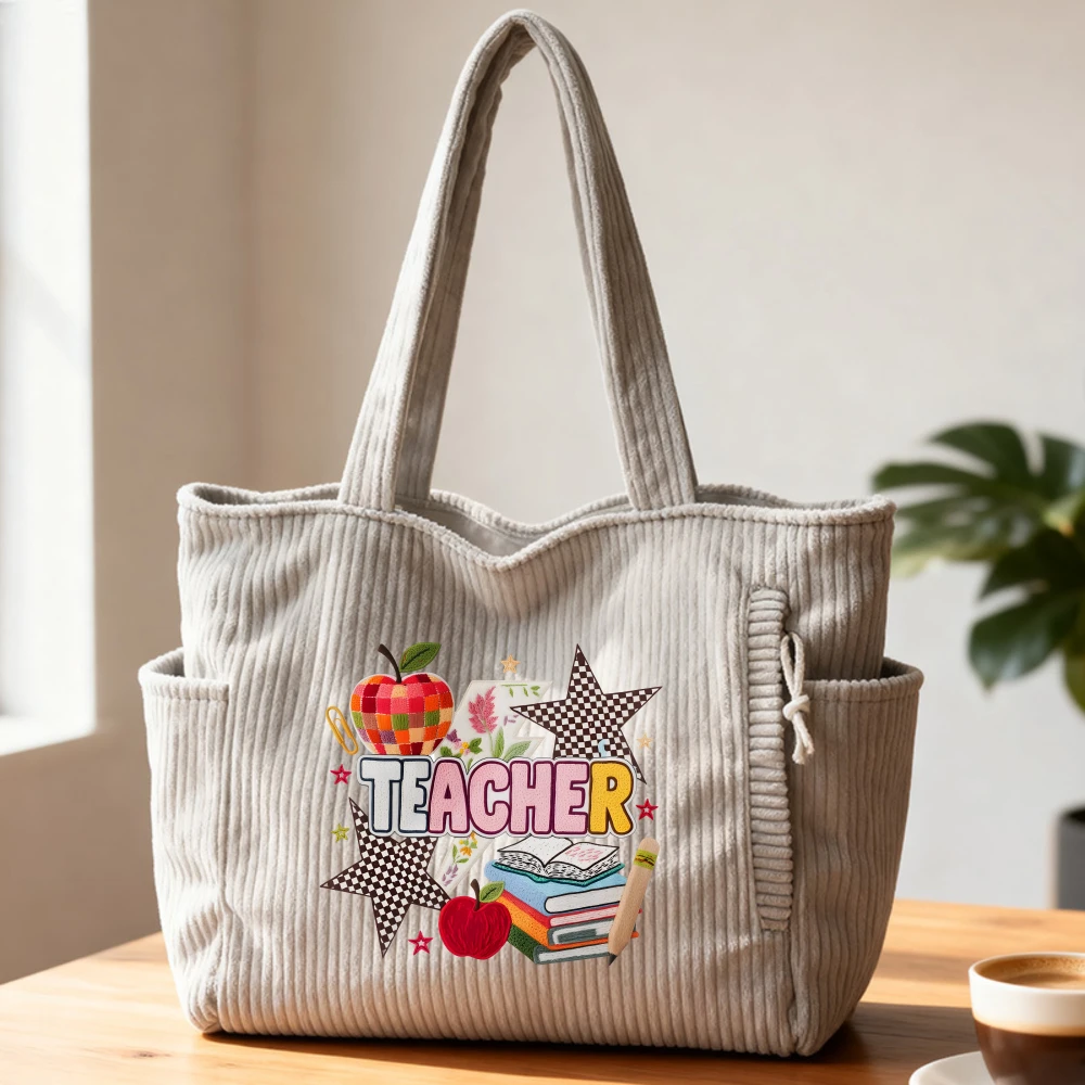 

Женская вельветовая сумка-тоут для учителей, идеально подходит для школы, Дня учителя, Рождества, повседневного использования, поездок за покупками.